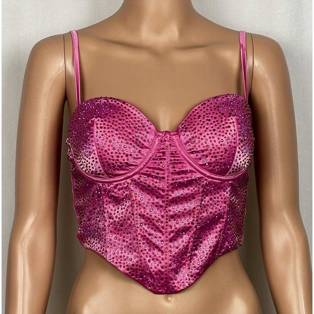 Windsor Women’s Size Small Sparkly Flirt Satin Heatstone Corset In Pink